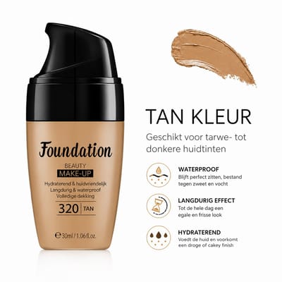 LAIKOU Foundation 320 Tan |Full Coverage Foundation| Waterproof Make-up |Langdurige Foundation | Vloeibare Foundation | Matte Finish | Hydraterend | Concealer Effect | Fond de Teint | Make-up Basis | Oliecontrole | Voor Donkere Huid | Gezicht Make-up