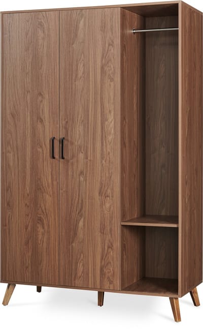 Kledingkast Norg met 2 deuren en 5 opbergvakken 191x120x52 cm walnootkleurig [en.casa]