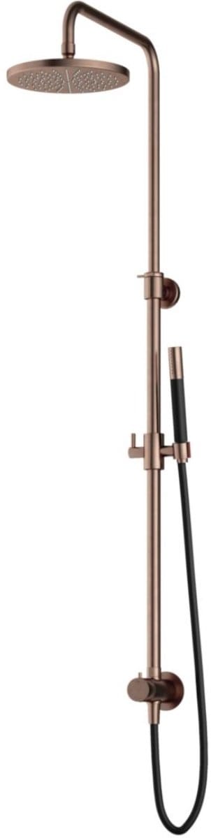 Hotbath Cobber - Stortdoucheset - 200 mm Hoofddouche - 360 mm Hartafstand - Glijstang - Staafmodel Handdouche - Geborsteld Koper PVD - Opbouw - 1/2 Inch Aansluiting - V01