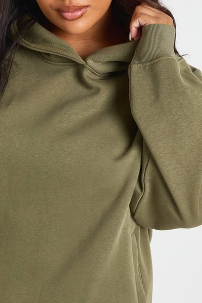 boohoo Dames Plus Core Basic Raglannaad Oversized Hoodie | Kaki | Maat: 50