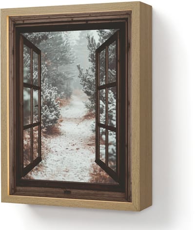 Wandlamp 30x40 cm - Oplaadbaar - Bos - Winter - Bomen - Natuur - Pad - Doorkijk - Wandlampen binnen woonkamer - Slaapkamer lamp - Decoratieve nachtlamp - Vloerlamp draadloos