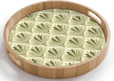 Dienblad rond 40x40 cm - Schootdienblad hout - Klassiek - Waaier - Groen - Borrelplank rechthoek - Plateau houten dienbladen