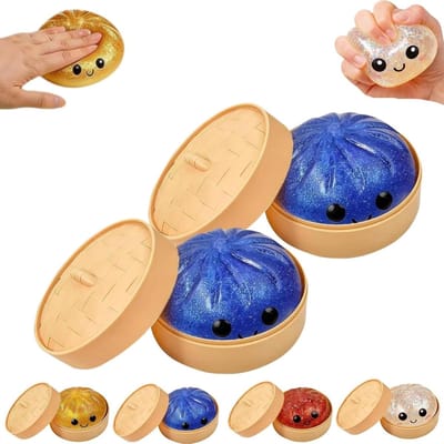 Knijpspeeltjes Knoedel - Squishy Speelgoed - Stress Verlichten - Authentieke Stoommand - 10 cm - Blauw