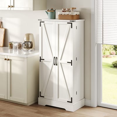 REDOM Landhuis Keukenkast 60×35×128,5 cm – wit MDF buffet met X‑metaalaccent, LED‑licht, verstelbare planken en muurfixatie