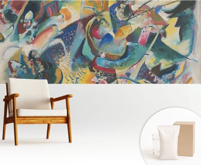 Wallfluent Behang - Kleurrijk abstract Vliesbehang - 250x104 cm - Geel Behang - Voor liefhebbers van kunst en natuur - Behang Voor de woonkamer, slaapkamer en kantoor - Wanddecoratie Abstractie