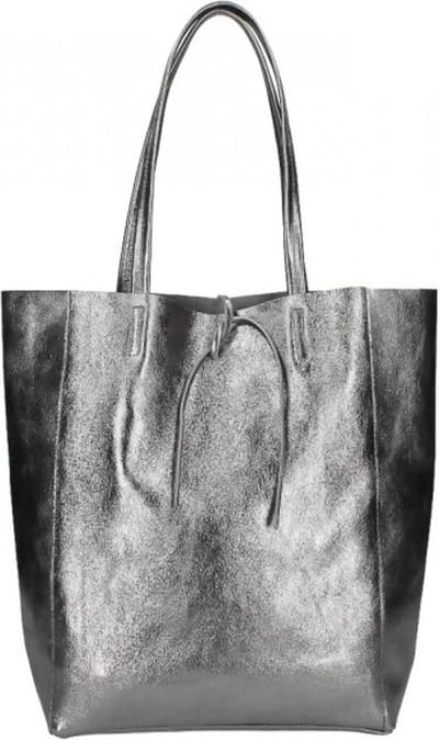 Antraciet Metallic Leren Shopper - Leder - Shoppers - Handtassen -Antraciet - Donker Zilver -Italiaans Leer