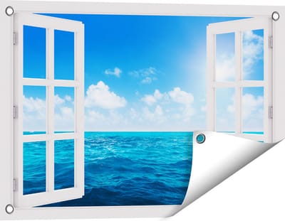 Gards Tuinposter Doorkijk Water Midden op Zee met Zonneschijn - 60x40 cm - Tuindoek - Tuindecoratie - Wanddecoratie buiten - Tuinschilderij