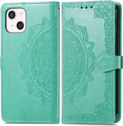 Bookcase geschikt voor Apple iPhone 13 - Groen - Bloemen - Portemonnee Hoesje