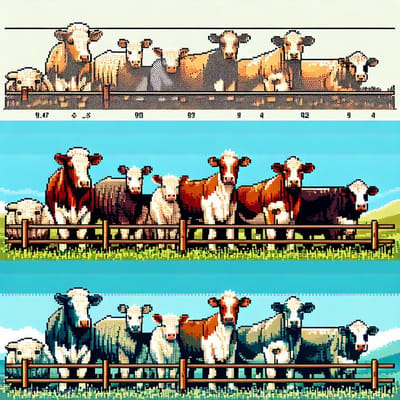 Pixel art vee schilderij | Pixelated pastoral masterpiece: A fusion of nature and technology | Kunst - 60x60 centimeter op Dibond | Foto op Dibond