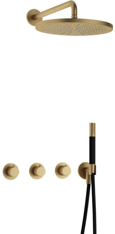 Hotbath Cobber - CB7067 - Inbouw Regendoucheset - Geborsteld Messing - 2 Stopkranen - Thermostatisch - Wandarm 40 cm - Hoofddouche 300 mm - Staafhanddouche - met M106 - Waterbesparend