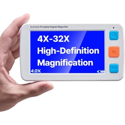 VEVOR Draagbare digitale loep, 5-inch HD-leesloep, leeshulpmiddel voor slechtzienden, 4x tot 32x zoom, met 17 kleurmodi, AV-uitgang, opvouwbare handgreep, LCD-scherm met 5 helderheidsniveaus