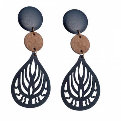Clip oorbellen- hout -leer- bruin- zwart- geen gaatje- Charme Bijoux
