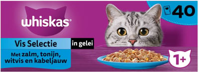 2x Whiskas 1+ - Kattenvoer natvoer - Vis - Selectie in gelei - maaltijdzakjes 40 x 85 g
