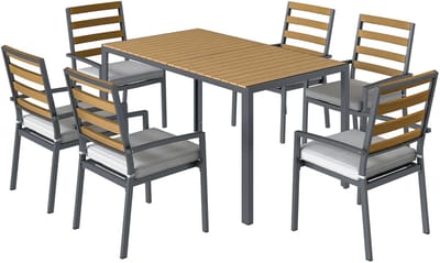 Balkonset 6 personen - Tuinset - Bistroset - Donkergrijs + Natuurlijk - Weerbestendig - 7 delig - 6 stoelen - 6 personen - Metaal