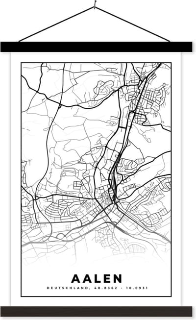 Posterhanger incl. Poster 40x60 cm - Schoolplaat - Aalen - Plattegrond - Kaart - Stadskaart - Textielposter - Zwarte latten - Stadskaart