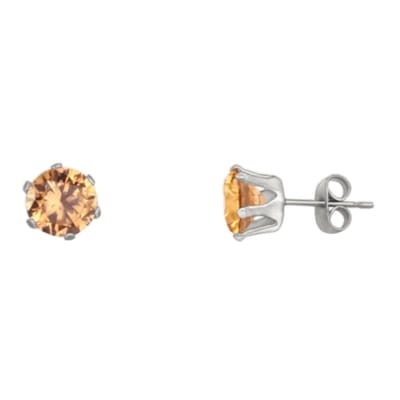Aramat Jewels | Oorbellen | Stalen Oorstekers met Champagne Zirkonia - Rond | 5mm | | | Staal | Kinderen, Volwassenen | Verkleurd niet