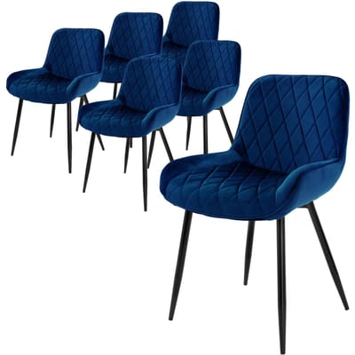 Eetkamerstoel met ruitpatroon set van 6 donkerblauwe fluwelen bekleding met metalen poten incl. montagemateriaal ML-Design