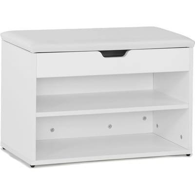 SoBuy FSR25-W Schoenenbank voor gang, met opbergvak, zitkussens, anti-slip, L60cm x D30cm x H43cm, wit