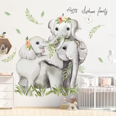 Muursticker | Olifant | Familie | Wanddecoratie | Muurdecoratie | Slaapkamer | Kinderkamer | Babykamer | Jongen | Meisje | Decoratie Sticker
