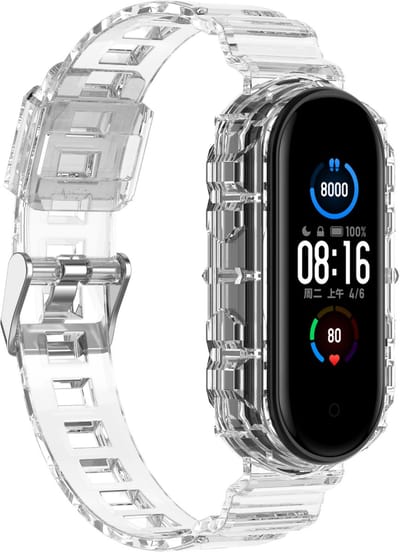 Strap-it TPU bandje met frame geschikt voor Xiaomi Mi Band 5 / Xiaomi Mi Band 6 - transparant