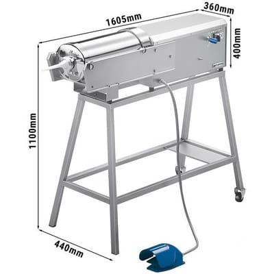 GGM Gastro Elektrischer Wurstfüller - 30 Liter - 560 Watt - Edelstahl - inkl. Fußbedienung & 3 Füllrohre