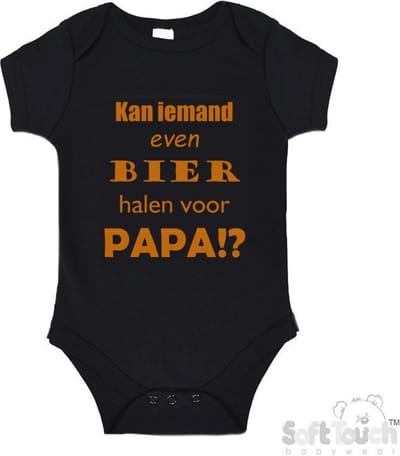 100% katoenen Romper "Kan iemand even bier halen voor papa!?" Vader Vaderdag Papa Unisex Katoen Zwart/tan Maat 56/62
