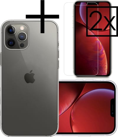 Hoesje - Met 2x Screenprotector - Geschikt voor Apple iPhone 13 Pro - Sterk & Shockproof - Back Cover - Siliconen Case - Telefoon Hoes - Transparant