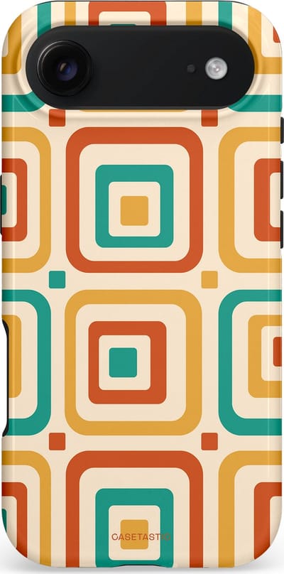Casetastic hoesje geschikt voor Apple iPhone Air - MagSafe - Dubbellaagse bescherming - Retro Vierkant verlangen - Fashion Case - Crème Terracotta Goud Turquoise