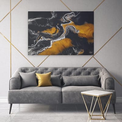 Artaza Canvas Schilderij Abstract - 120x80 cm - Groot - Wanddecoratie Goud - Muurdecoratie Zwart Wit - Schilderijen Op Canvas