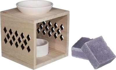 Ideas4seasons Amberblokjes/geurblokjes cadeauset - lavendel geur - inclusief geurbrander