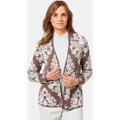 Jasje van jacquard-tricot met glansgaren - bruin / stein / gedess. - Gr. 44 van Goldner Fashion
