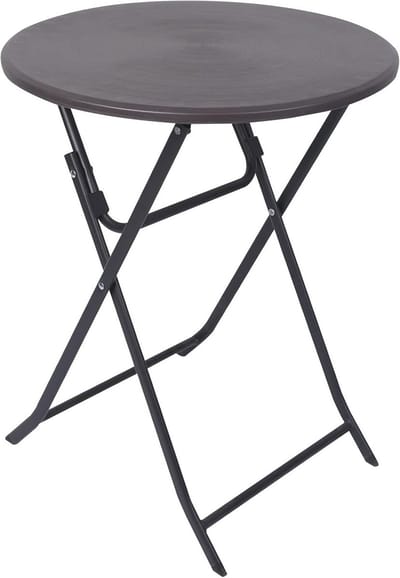 Opklapbare Buitentafel voor Balkon, Ronde Tafel, Staal met HDPE Houtlook, Zwartgrijs, 60 cm