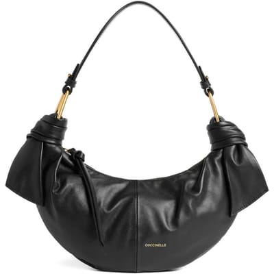 COCCINELLE Leren handtas schoudertas Furoshiki Handbag puffy Smooth Leather Noir zwart