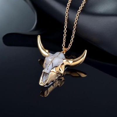 Mode Hip-Hop Straat Tide Mannen Imitatie Koeienbot Ketting Retro Bully Pakket Gouden Koeienkop Grote Hanger Feestaccessoires black