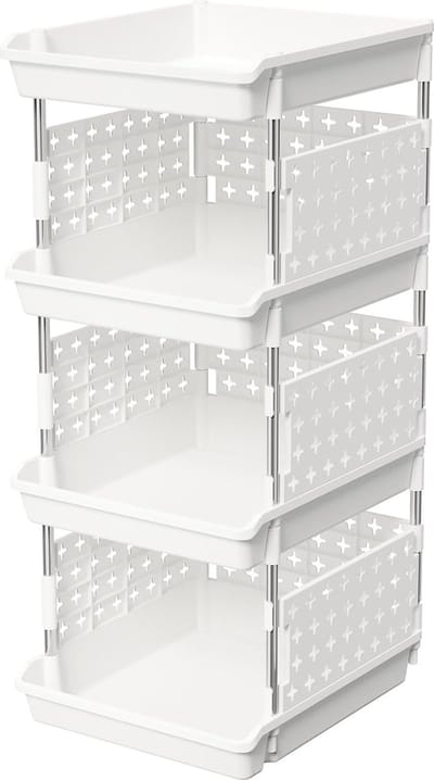 Opbergdozen 4 Niveaus Plastic Opbergrek - Stapelbaar - Garderobe Keuken Groente Kast - Wit 35 x 30 x 72 cm