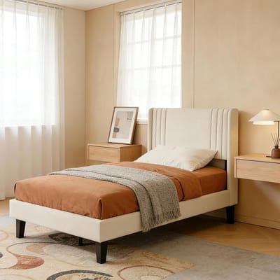 Gestoffeerd bed - Eenpersoonsbed Tienerbed - Slaapcomfort Creëren - Stabiele Constructie - 90x200 cm - Beige
