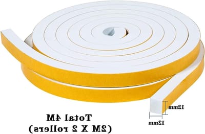 Zelfklevende Sealing Tape voor Deuren en Ramen, Geluidsisolatie, Waterdicht, Schokbestendig, 12 x 12 mm, 4 m, Wit, Ideaal tegen Koude Tocht en Stof