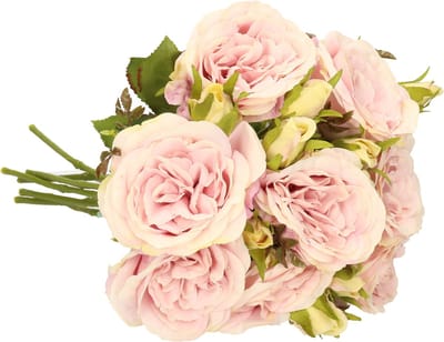 Emerald Kunstbloemen boeket roos Anne - 8x - paars - 37 cm - decoratie bloemen
