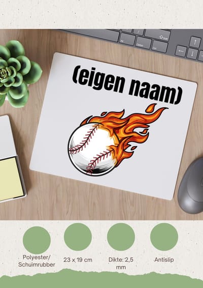 Akyol - honkbal vuur met eigen naam Muismat - Honkbal - atleten - iemand die houdt van honkbal - verjaardag - cadeau - kado - 23 bij 19 cm