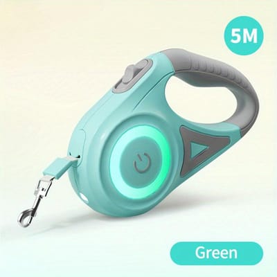 Intrekbaar Hondentuig Met Zaklamp   Voorste Veiligheids-LED-Lamp   360° Knoopvrije Trainingsriem (light green,3M) lichtgroene kleur