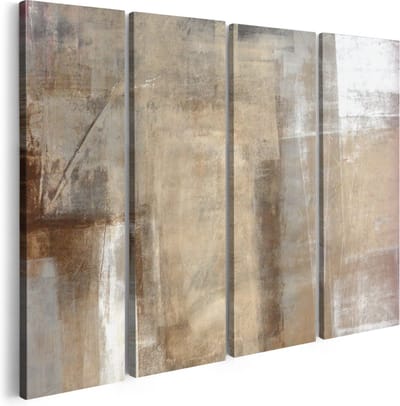 Artaza Canvas Schilderij Vierluik Abstracte Kunst Bruin met Beige - 160x120 cm - Groot - Wanddecoratie Woonkamer - Schilderijen - Muurdecoratie