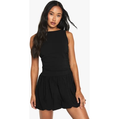 boohoo Dames Op maat gemaakte Slash Neck Puff Ball Mini-jurk | Black | Maat: 12