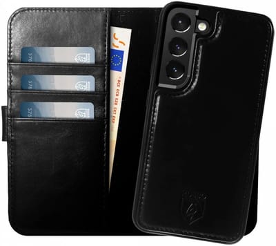 Rosso Elite Hoesje Geschikt voor Samsung Galaxy S22 | Compatibel met MagSafe | Book Case en Back Cover | Magnetisch Uitneembaar | Echt Leer Beschermhoes met Pasjeshouder | Zwart