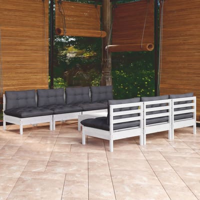 vidaXL - 8-delige - Loungeset - met - antracietkleurige - kussens - grenenhout