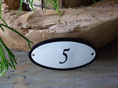 Emaille huisnummer 10x5 wit nr. 5