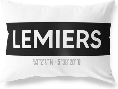 Tuinkussen LEMIERS - LIMBURG met coördinaten - Buitenkussen - Bootkussen - Weerbestendig - Jouw Plaats - Studio216 - Modern - Zwart-Wit - 50x30cm