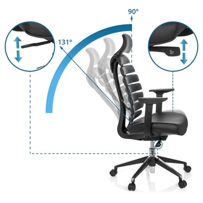 Bureaustoel - Verstelbare Armleuning - Leder - Zwart - Ergonomisch