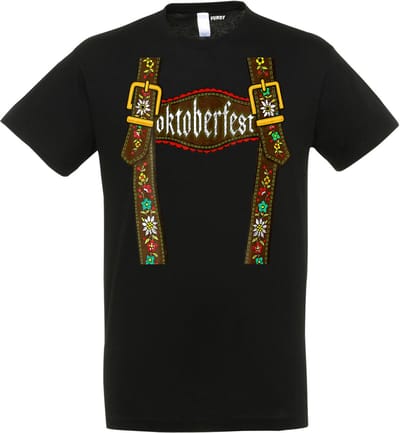 T-shirt Lederhosen man | Oktoberfest dames heren | Tiroler outfit | Carnavalskleding dames heren | Zwart | maat XS