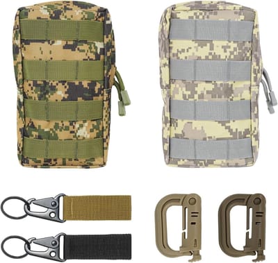 Mini Heuptas 2-Pack - Compacte Heuptas voor Wandelen en Kamperen, Multifunctionele Rugzak met D-Haak en Beak Sluiting, Khaki en Bruin, Ideaal voor Outdoor Activiteiten