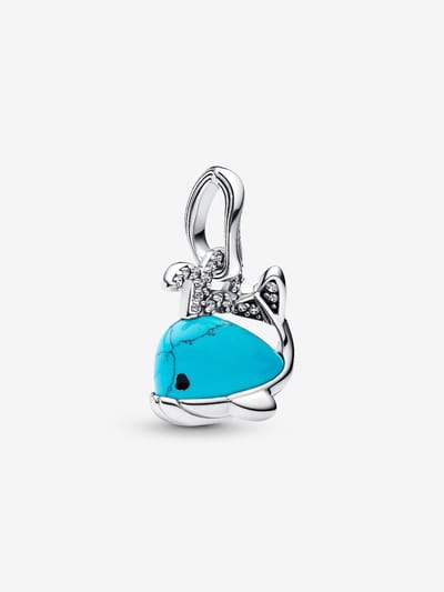 Fler® | Bedel | Past op populaire bedelarmbanden (standaard - 3mm) | Murano Glas Walvis Bedel | Hangbedel Charm | 925 sterling zilver | Transparante Zirkonia + Turquoise Muranoglas | Armband Kraal | Valentijnsdag Cadeau | Sinterklaas kado | Kerst